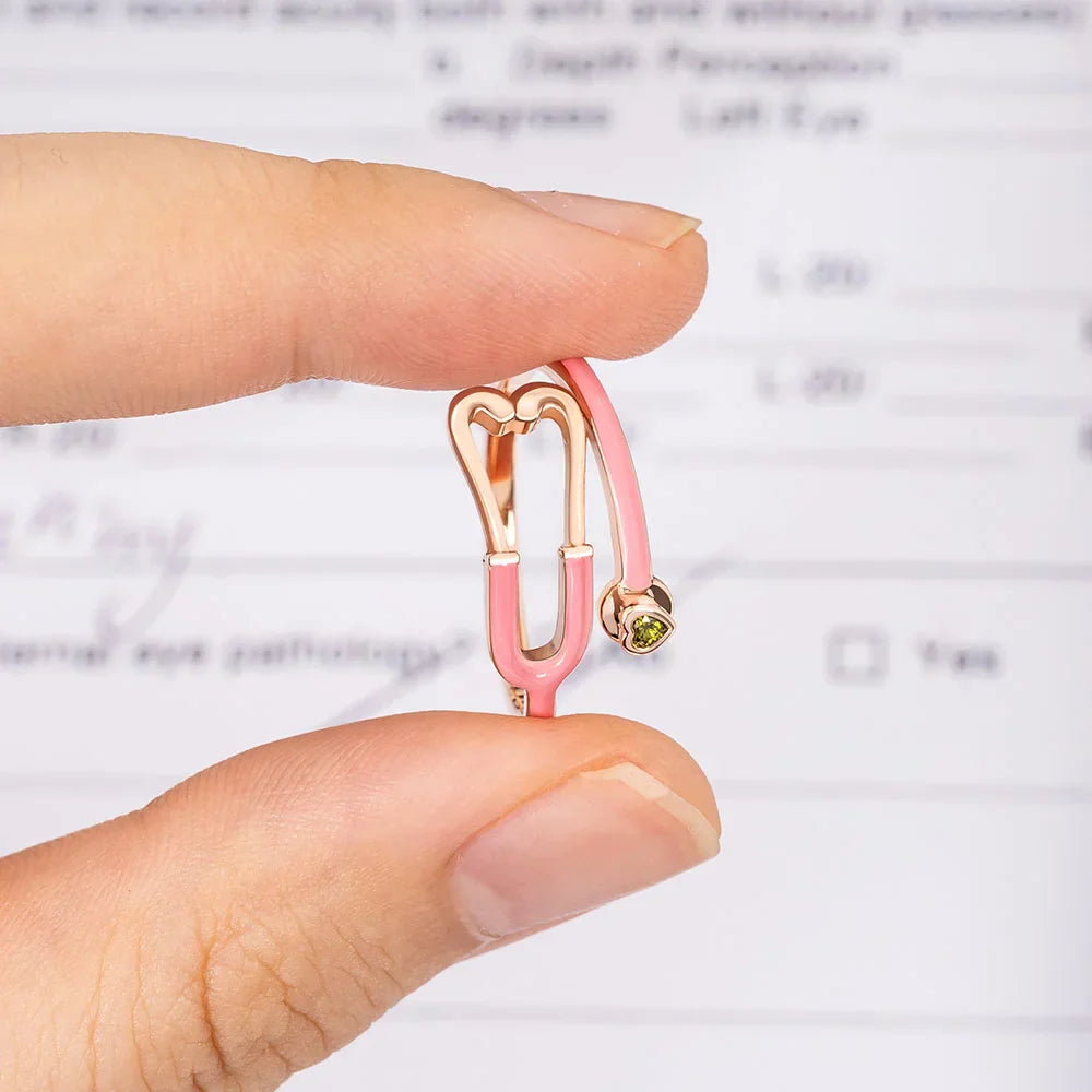 Stethoscope Ring with Heart Birthstone