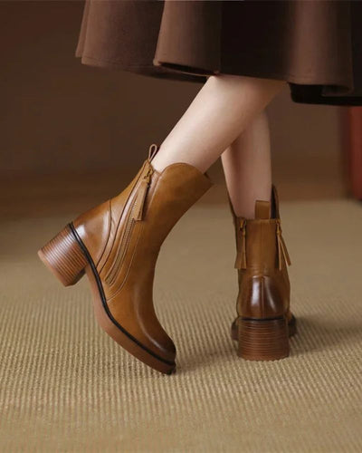 Doreen™ | Black leather boots with a comfortable heel, elegant and timeless
