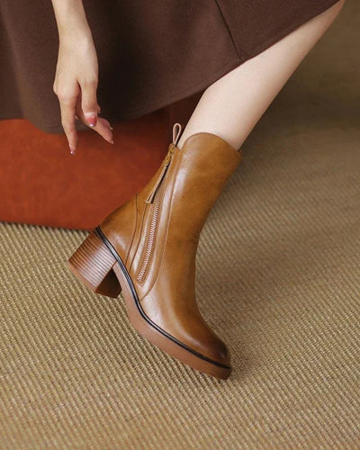Doreen™ | Black leather boots with a comfortable heel, elegant and timeless