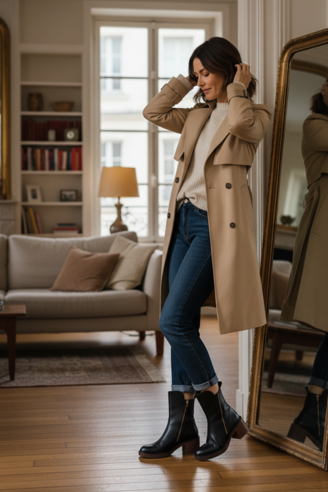 Doreen™ | Black leather boots with a comfortable heel, elegant and timeless