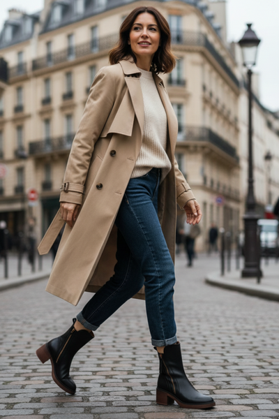 Doreen™ | Black leather boots with a comfortable heel, elegant and timeless