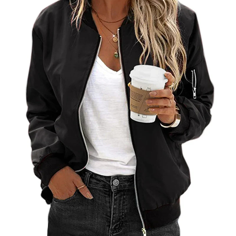 Long-Sleeved Bomber Jacket for Women | Zipper