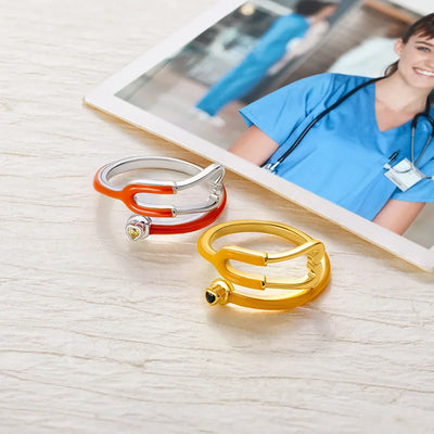 Stethoscope Ring with Heart Birthstone