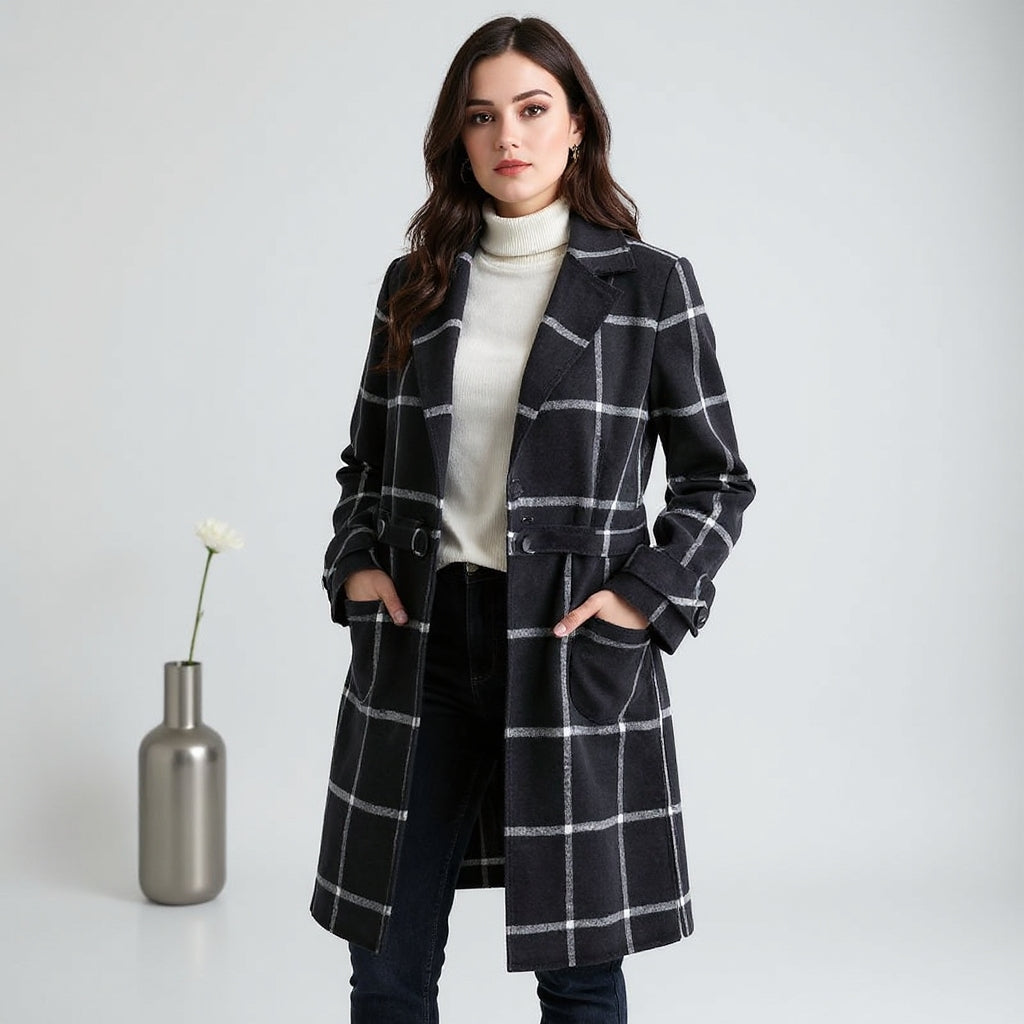 Valeria™ | Elegant Checked Wool Coat