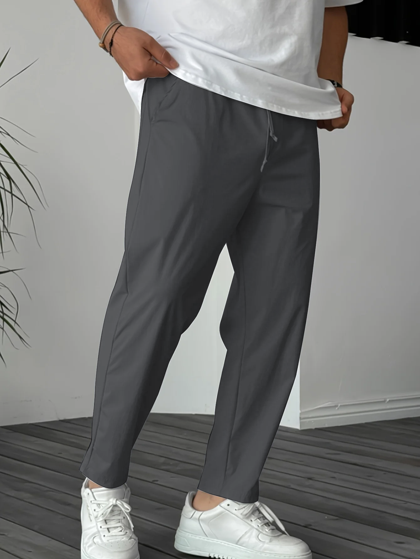 Essential High-Waisted Pants with Drawstring