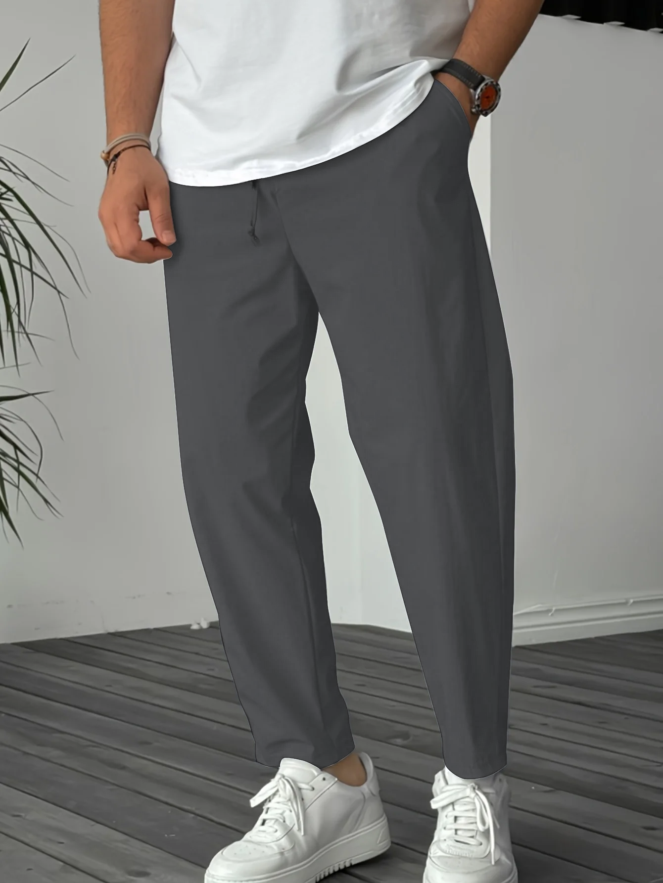 Essential High-Waisted Pants with Drawstring
