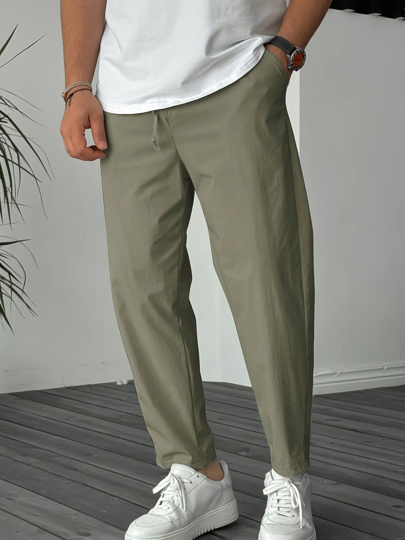 Essential High-Waisted Pants with Drawstring