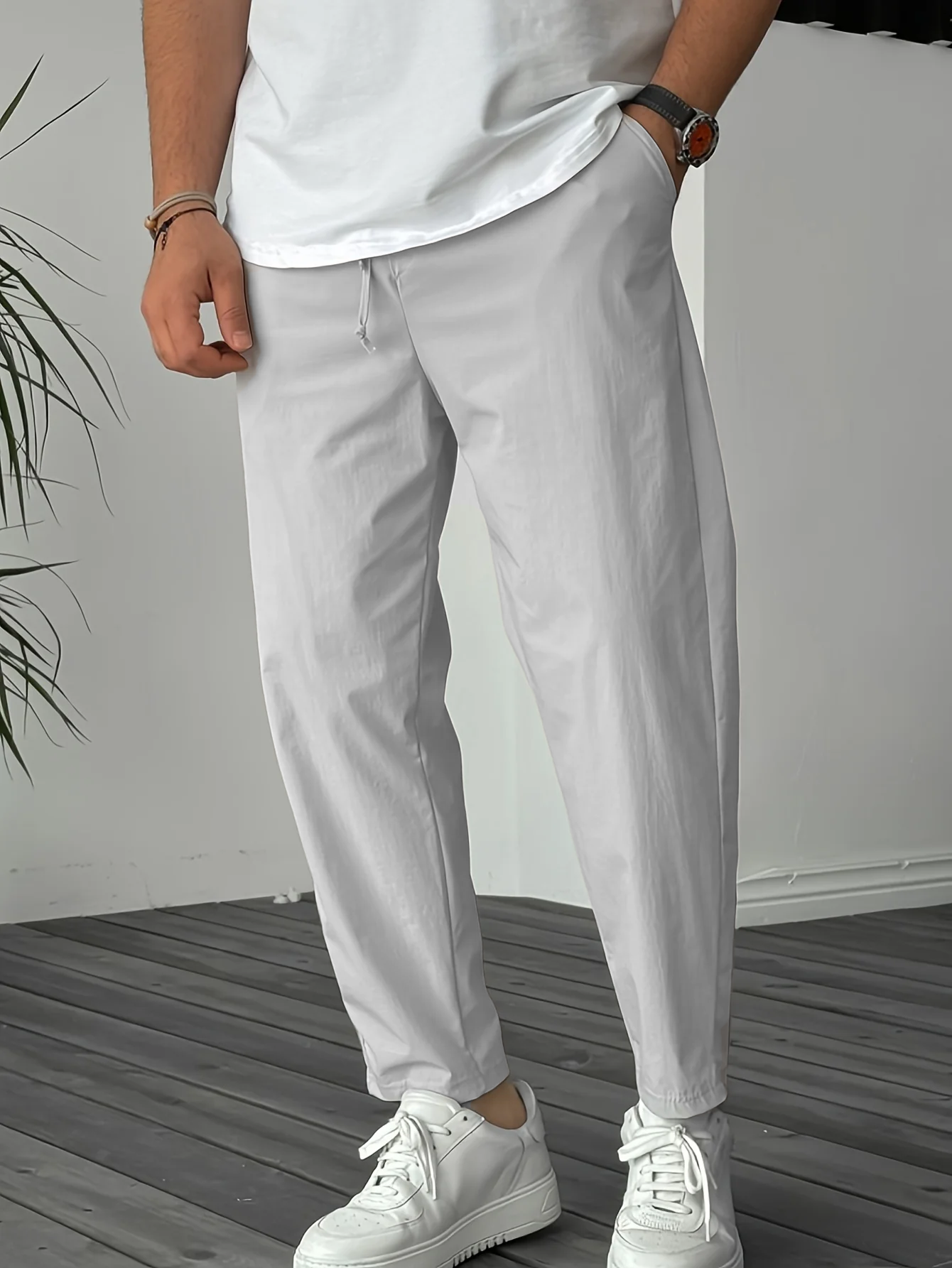 Essential High-Waisted Pants with Drawstring