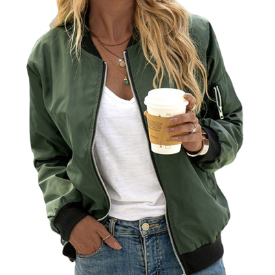 Long-Sleeved Bomber Jacket for Women | Zipper