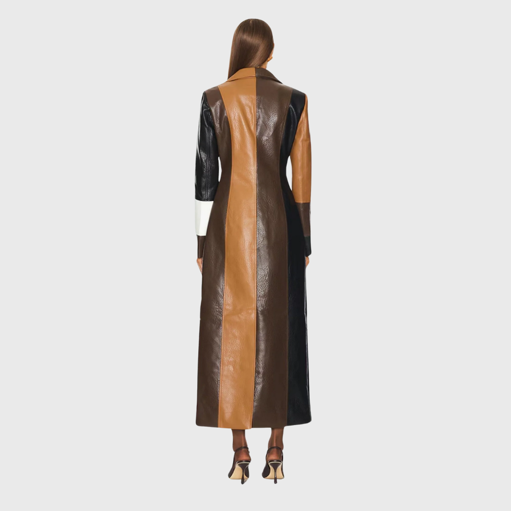Carly™ | Long Elegant Leather Patchwork Coat