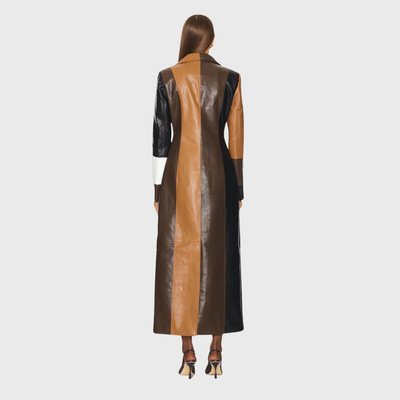 Carly™ | Long Elegant Leather Patchwork Coat