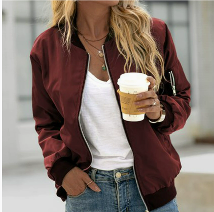 Long-Sleeved Bomber Jacket for Women | Zipper