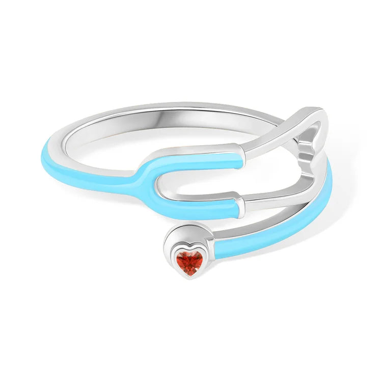 Stethoscope Ring with Heart Birthstone