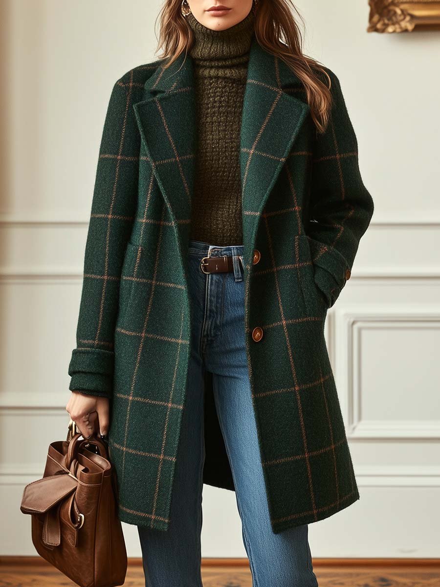Valeria™ | Elegant Checked Wool Coat