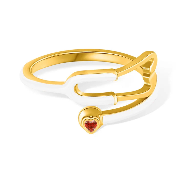 Stethoscope Ring with Heart Birthstone