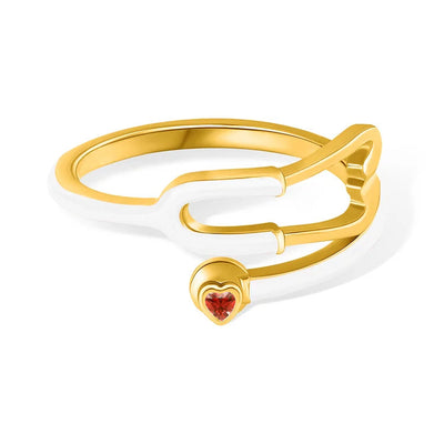 Stethoscope Ring with Heart Birthstone