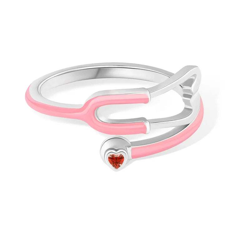 Stethoscope Ring with Heart Birthstone